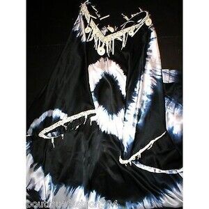 NWT New Josie Natori Couture Tie Dye Silk Caftan Blue White Womens XL Gown Loung